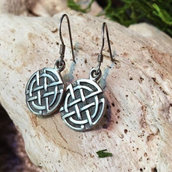 Celtic Sterling Silver Disc Earrings - Picture 4 of 5